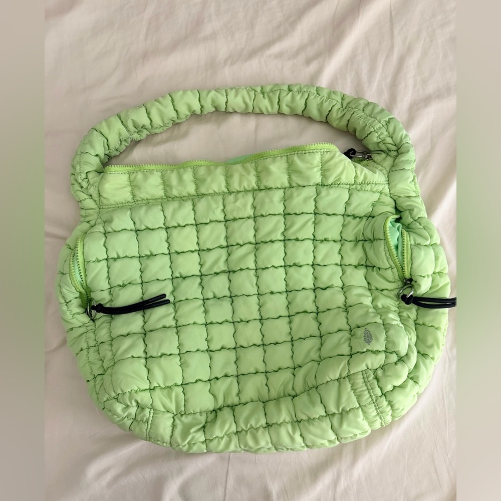Free people movement quilted carry all neon green bag